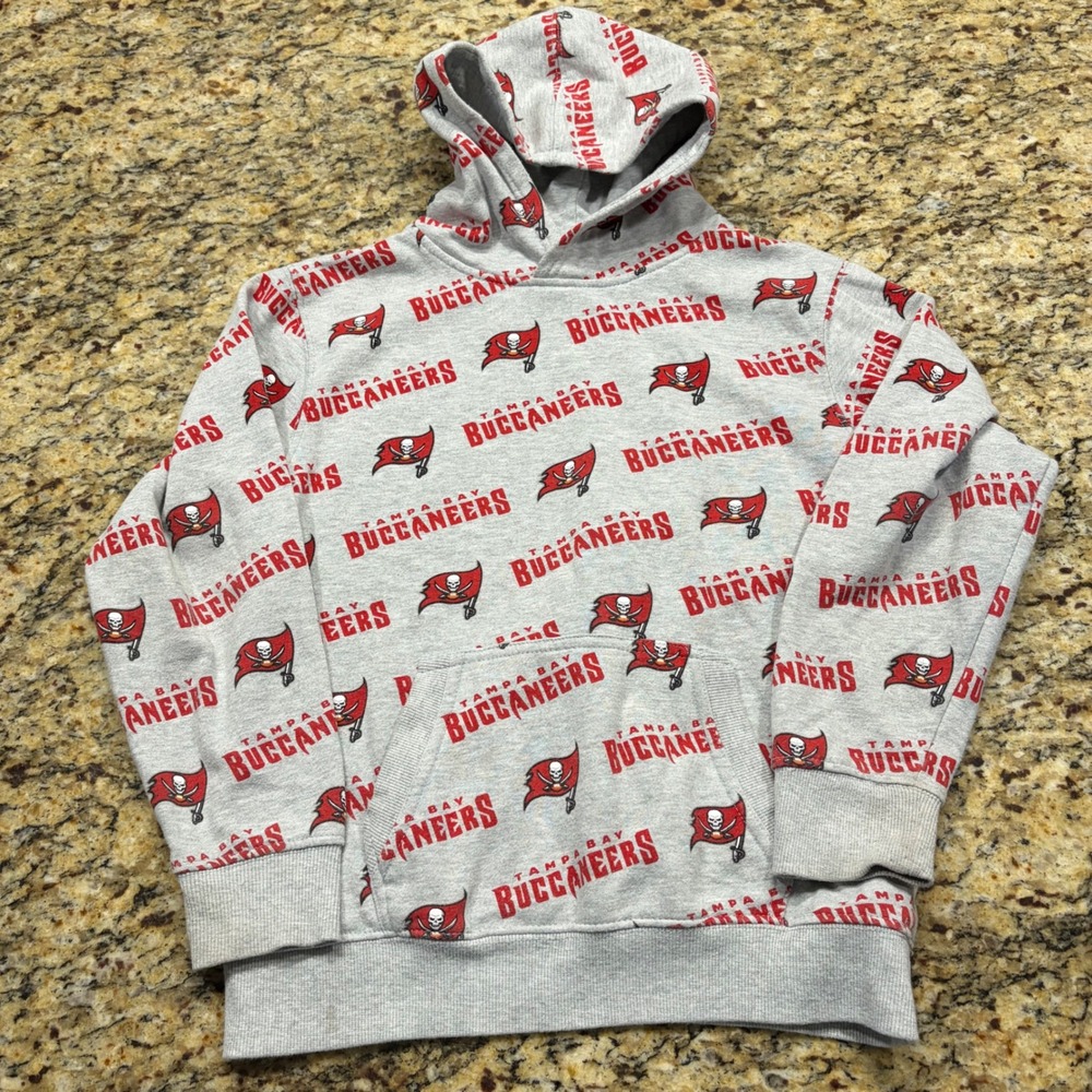 NFL Tampa Bay Buccaneers Youth Hoodie Gray All Over Print Pullover Size 14-16 XL